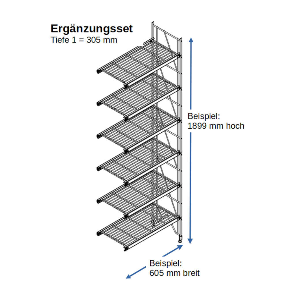 ETAGAIR Ergänzungsset für ein ETAGAIR- Regal 305 mm tief, 605 mm breit in verschiedenen Höhen
