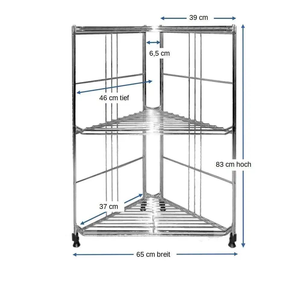 Eckregal mit 3 #Gitterböden aus Metall verchromt 83 cm hoch