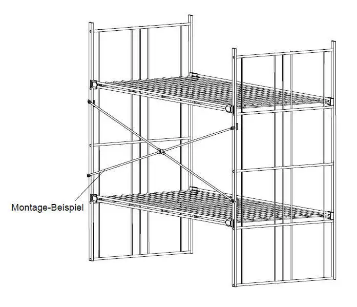 Die Länge der benötigten Kreuzstreben ist abhängig von der Höhe und der Breite des aufgebauten Regals.
