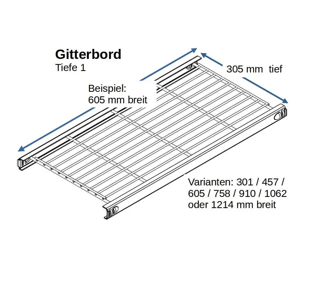 546-179-08 #ETAGAIR #Gitterbord 605x305 mm #B161 Tiefe 1 Metall verchromt