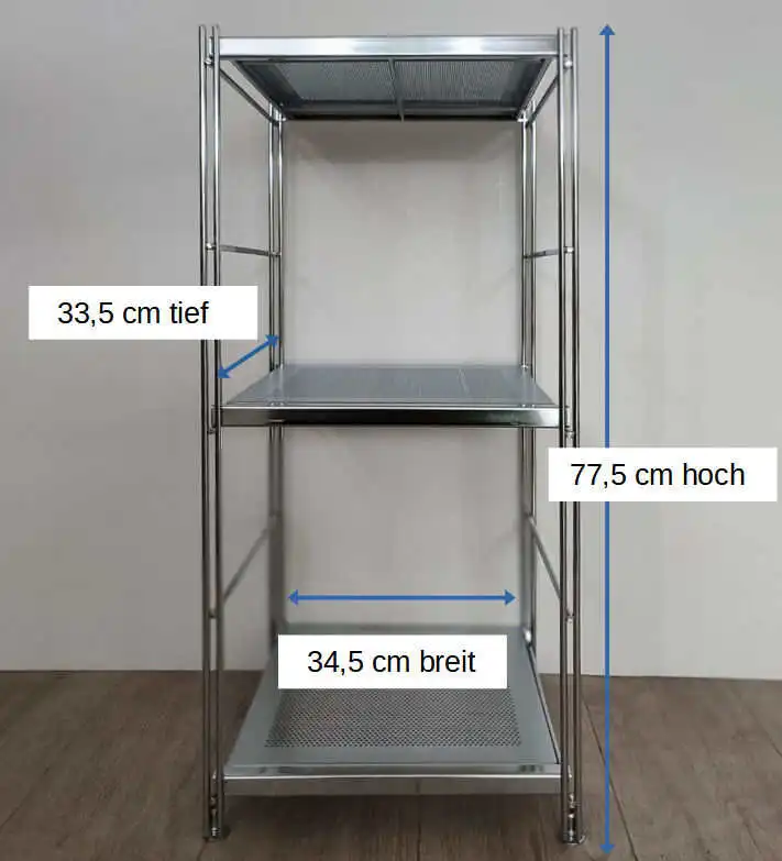Zierliches Metallregal mit 3 Blechböden für Nischen 77,5 cm hoch klassisches Design