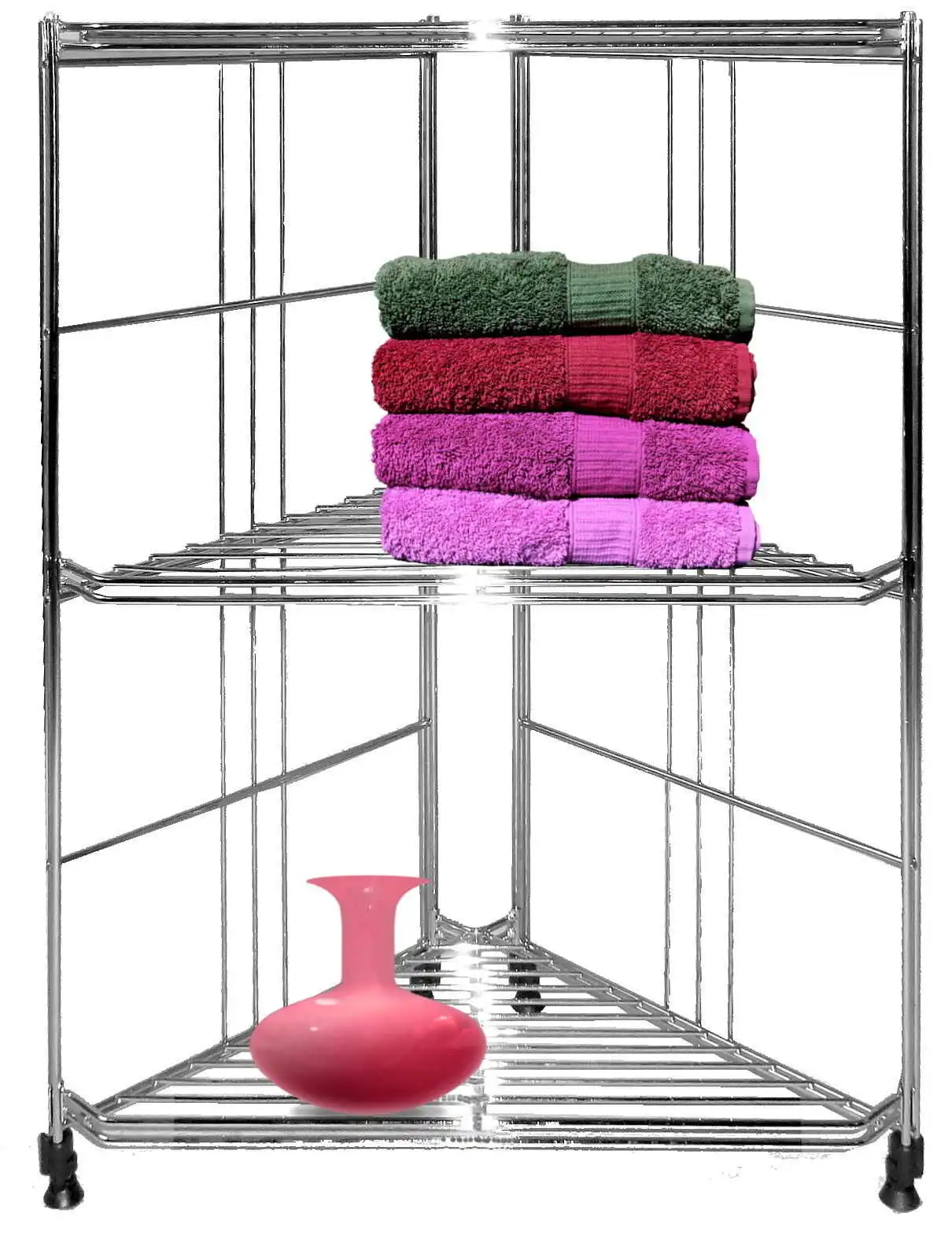 Zierliches Eckregal mit 3 Gitterböden aus Metall 82x42x39 cm (Höhe x Breite x Tiefe)