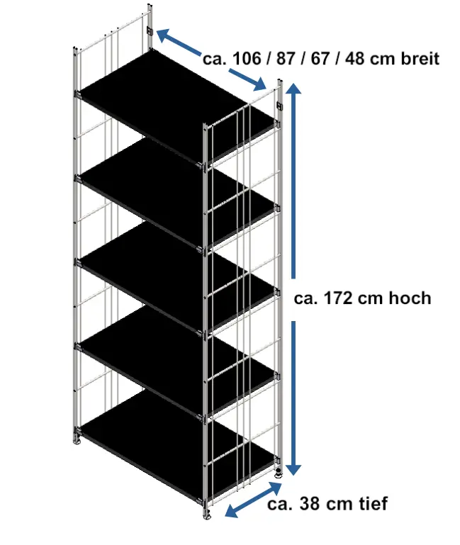 Metallregal verchromt mit 5 lackierten schwarzen Holzböden in verschiedenen Breiten Metallregal verchromt mit 5 lackierten schwarzen #Holzböden in verschiedenen Breiten