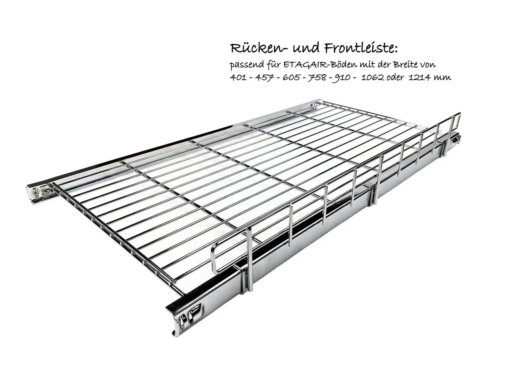 ETAGAIR-Metall-Profile sorgen dafür dass nichts vom Gitterboden rutscht. Die Höhe beträgt ca. 50 mm.