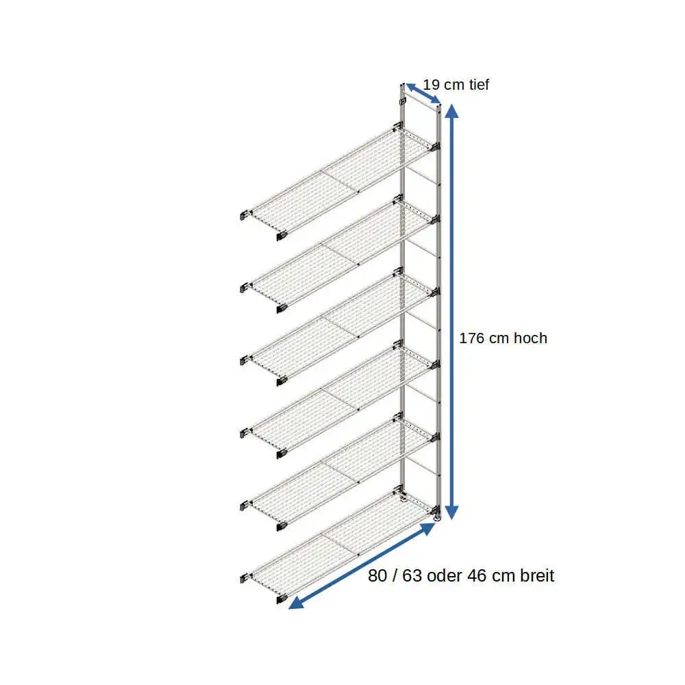 Mit den Ergänzungssets können Sie ein individuelles Regal ganz nach Ihren Wünschen zusammen stellen. Die Sets beinhalten eine Regalleiter und 6 Böden in der gewählten Breite.