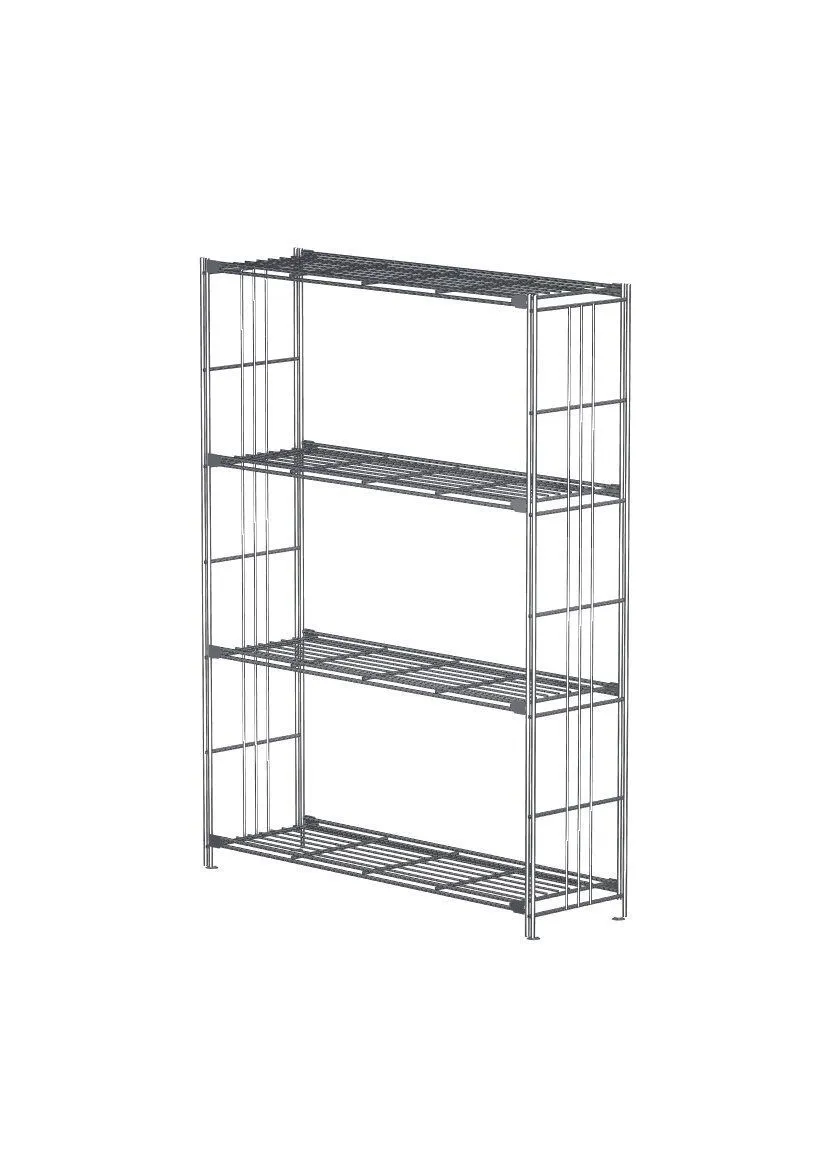 Klassisches Metallregal verchromt, aus hochwertigem Metall, 117 cm hoch,  87 cm breit mit 4 Gitterböden