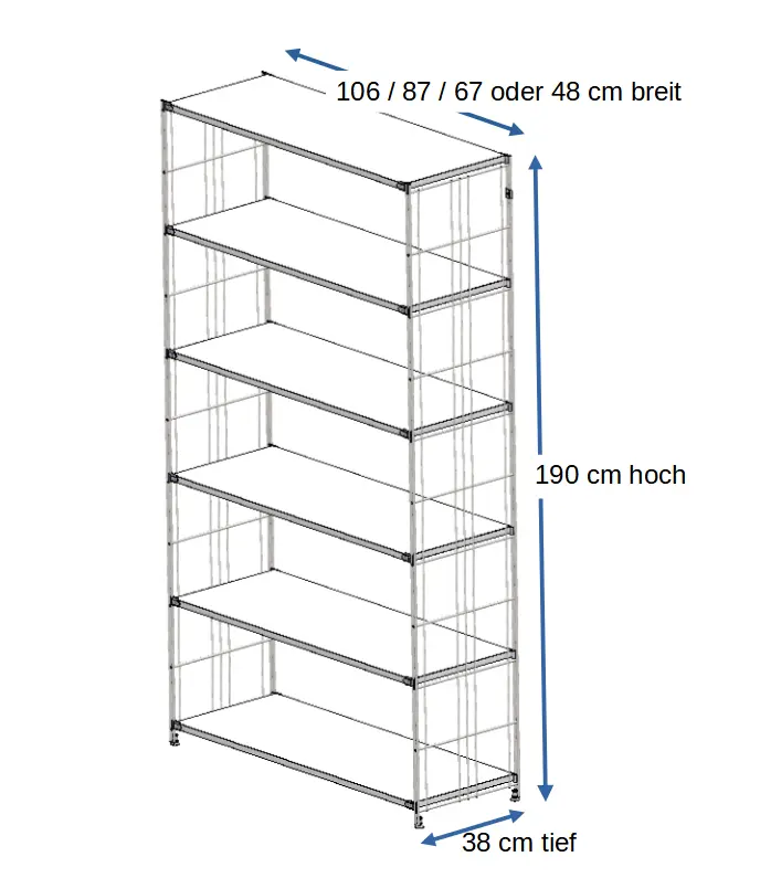 Weißes Regalset aus lackierten Holzböden und Seitenteilen aus Metall, verchromt, verschiedene Breiten erhältlich