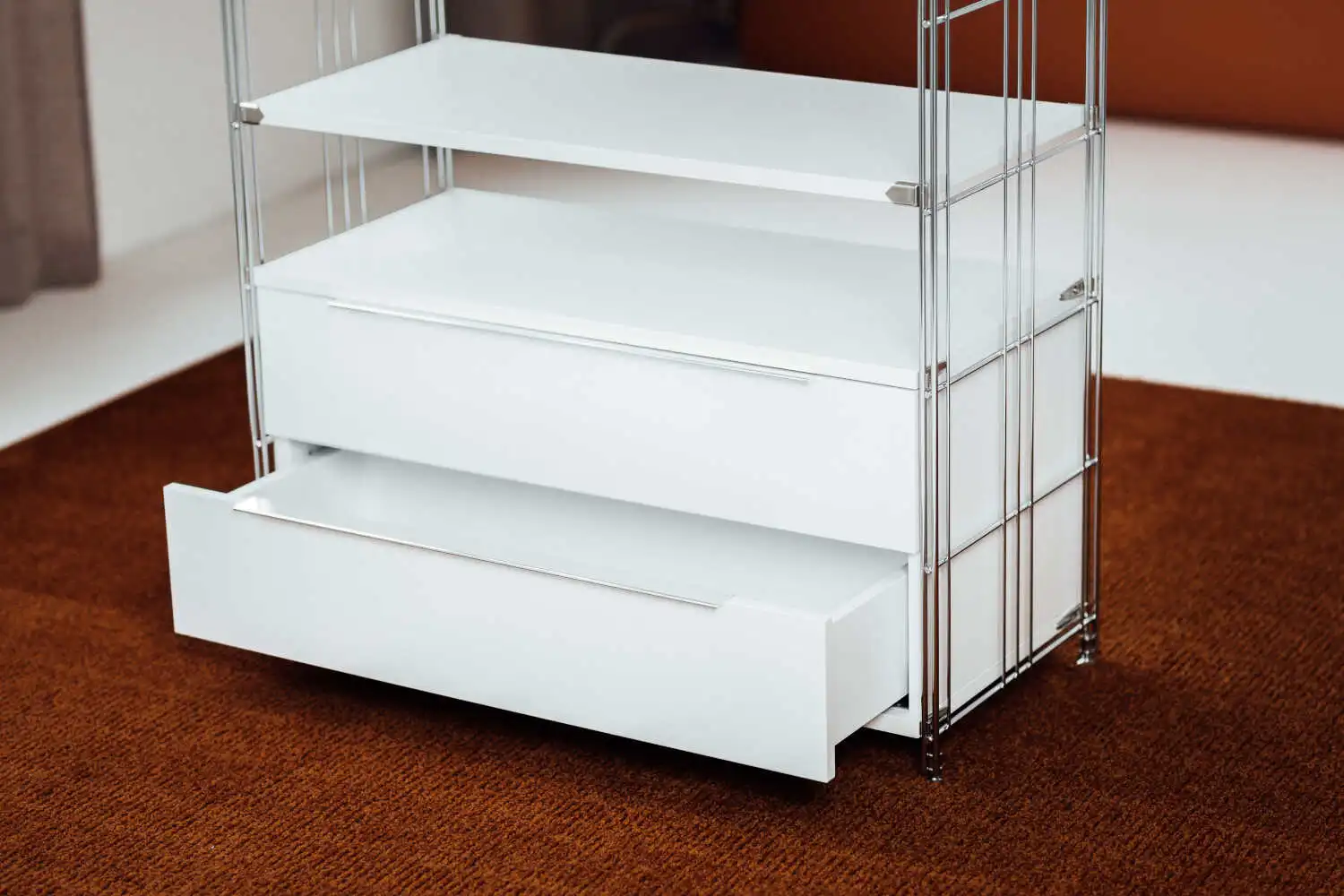 Schubladen-Korbpus in klassischem in strahlendem weiß mit 2 Schubfächern zum Einbau in bereits #aufgebaute Regale in 38 cm Tiefe der BIII Serie