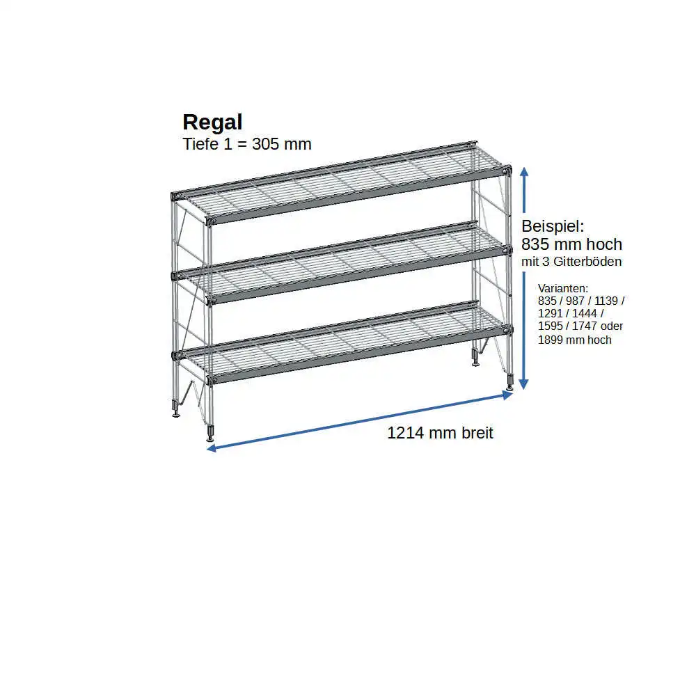 700126 Etagair Regal Metall verchromt mit 3 Gitterböden 987x605x381 mm in zahlreichen weiteren Höhen lieferbar
