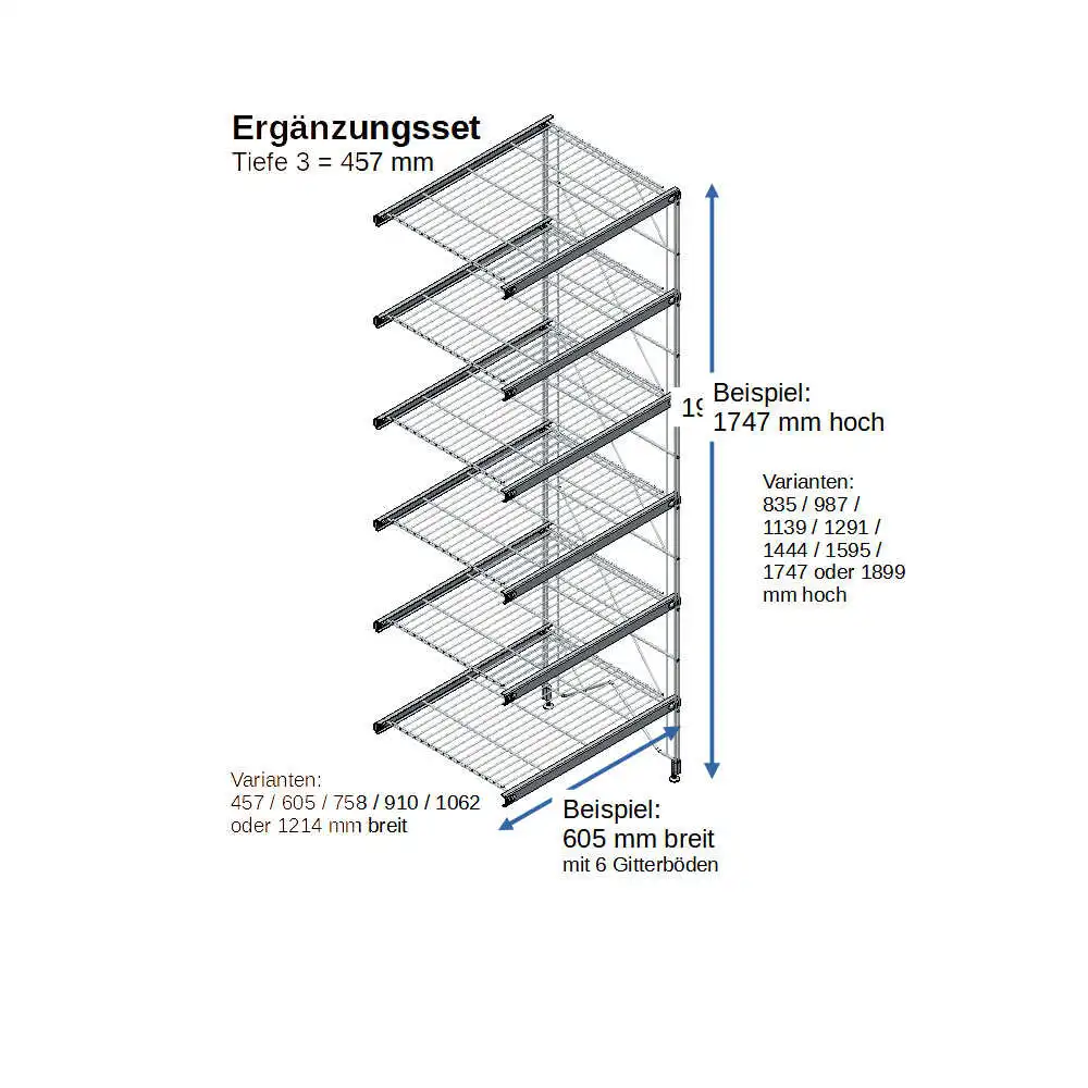 ETAGAIR Ergänzungsset 605 mm breit, für 457 cm tiefe Regale in verschiedenen Höhen