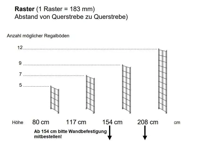 470110 BIII 280 Regalleiter in 117cm Höhe 25 cm Tiefe Metall verchromt