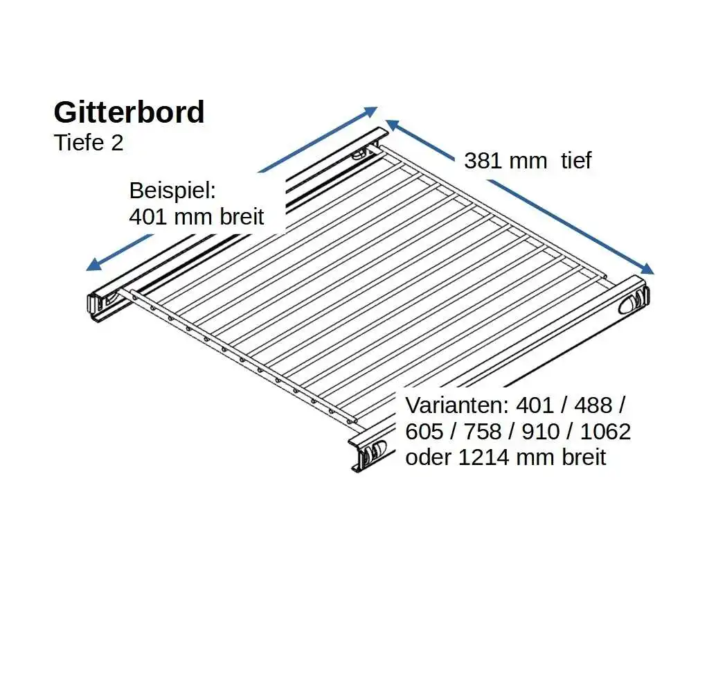 546-306-08 ETAGAIR Gitterbord 401x381mm B240 Tiefe 2 Metall verchromt, erhältlich in folgenden Breiten: 488 - 605 - 758 - 910 - 1062 - oder 1214 mm.