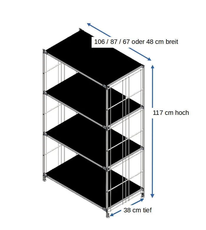 Regal mit 4 Holzböden 38 cm tief 117 cm hoch - BALTON Shop