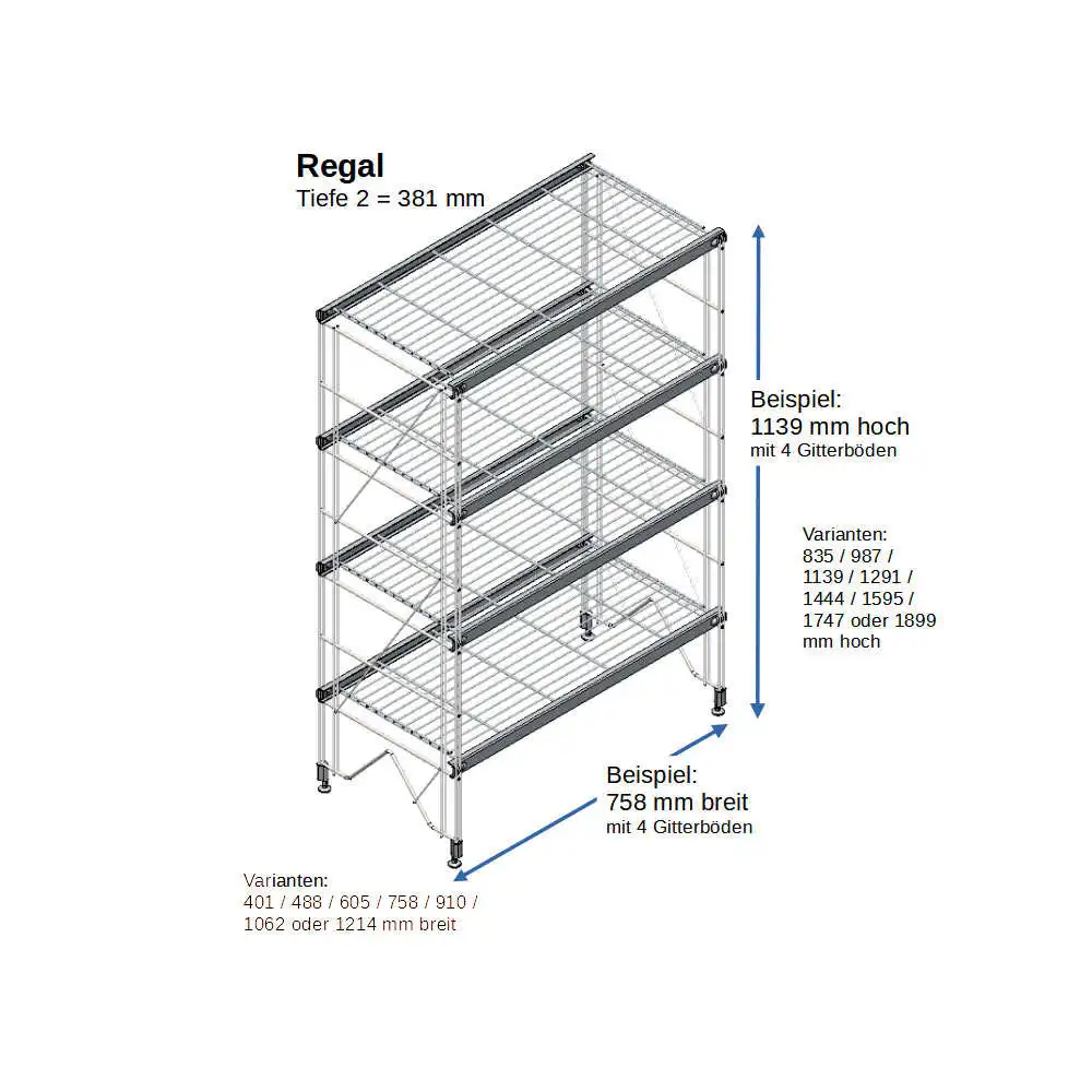 ETAGAIR Regal 381 mm tief, 758 mm breit in verschiedenen Höhen