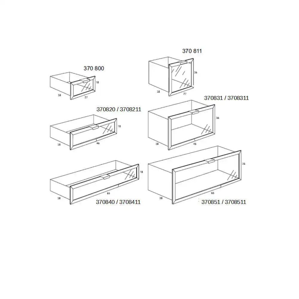 Das Schwarzglas kann in die Metallschubladen 65x37x38 cm eingebaut werden.