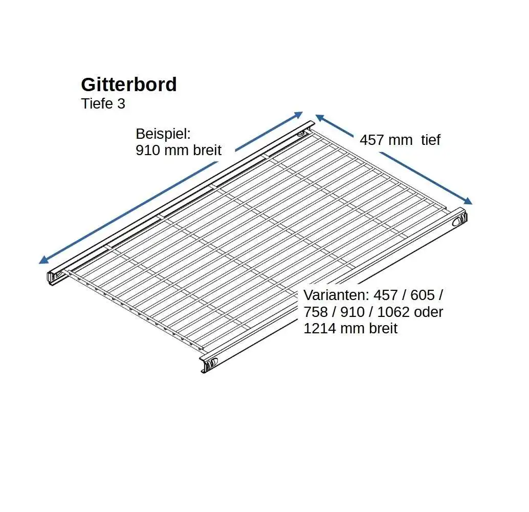 546-193-08 #ETAGAIR Gitterbord 910x457mm #B392 Tiefe 3 Metall verchromt, weitere Varianten in 305 - 381 oder 610 mm Tiefer erhältlich
