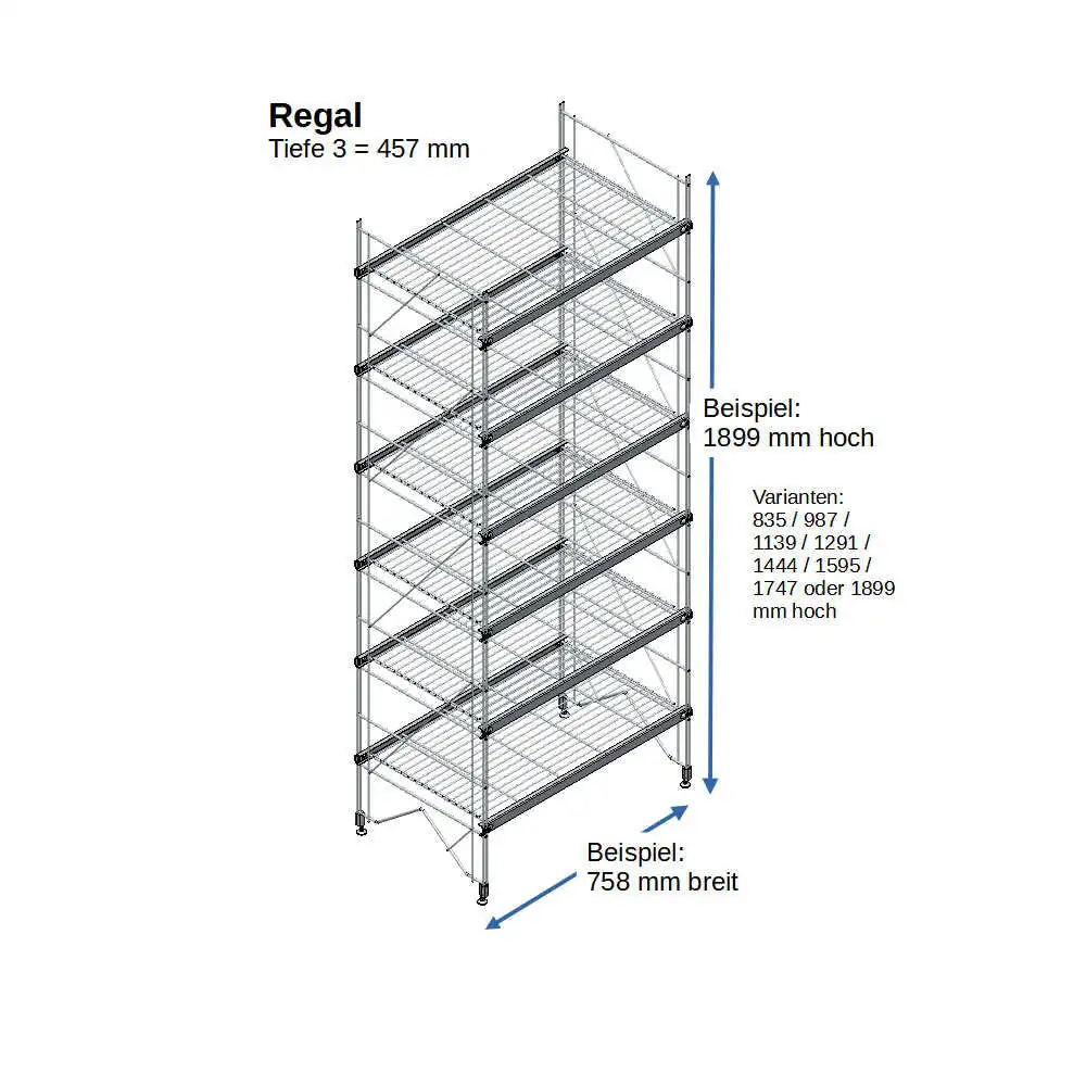 ETAGAIR Regal 457 mm tief, 758 mm breit in verschiedenen Höhen