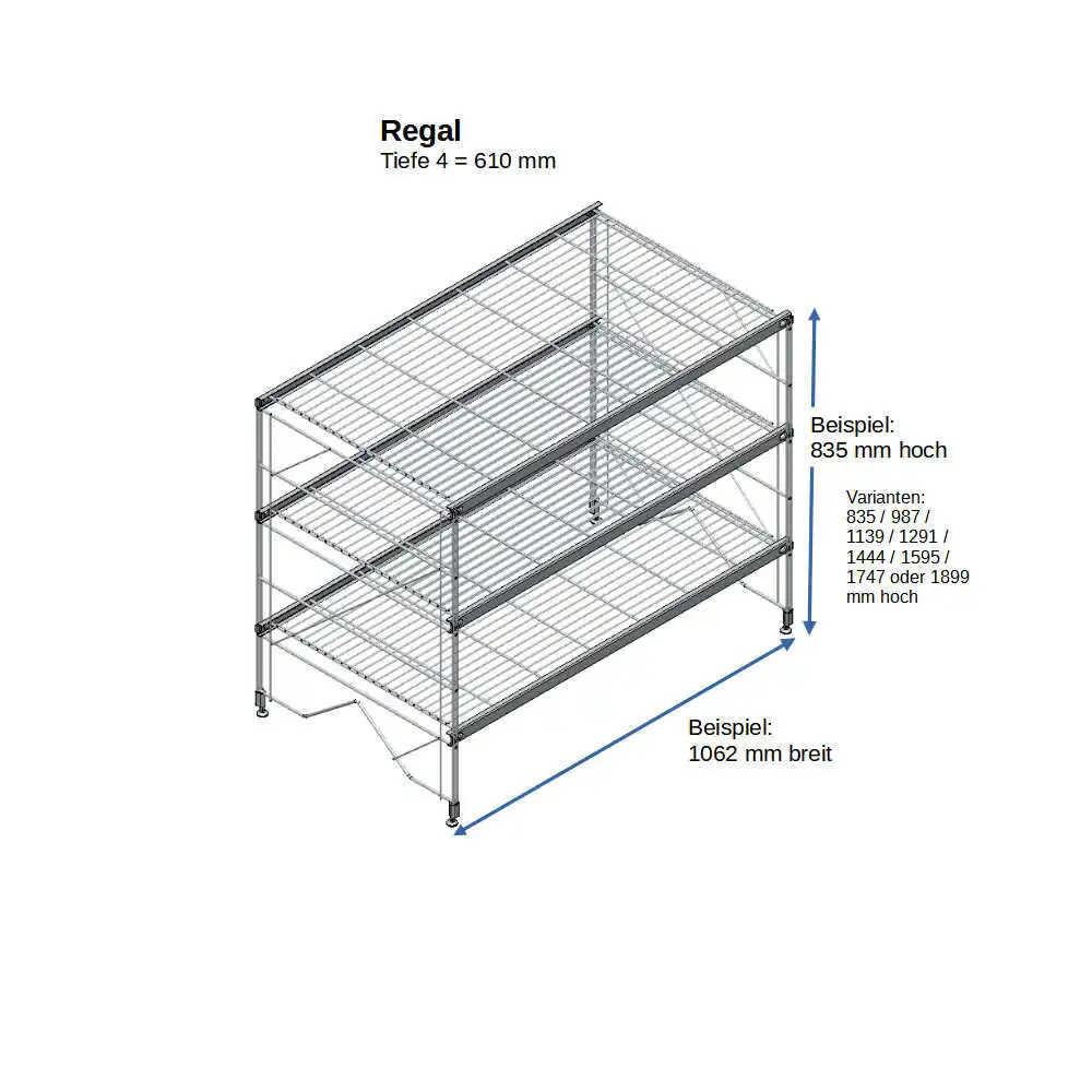 ETAGAIR Regal 610 mm tief,  1062 mm breit in verschiedenen Höhen