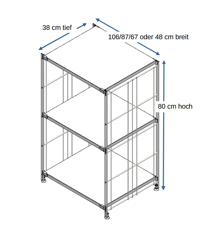Regal Metall mit 3 weißen Holzböden in 48 cm, 67 cm, 87 oder 106 cm Breite, Metall-Holz-Kombination erweiterbar