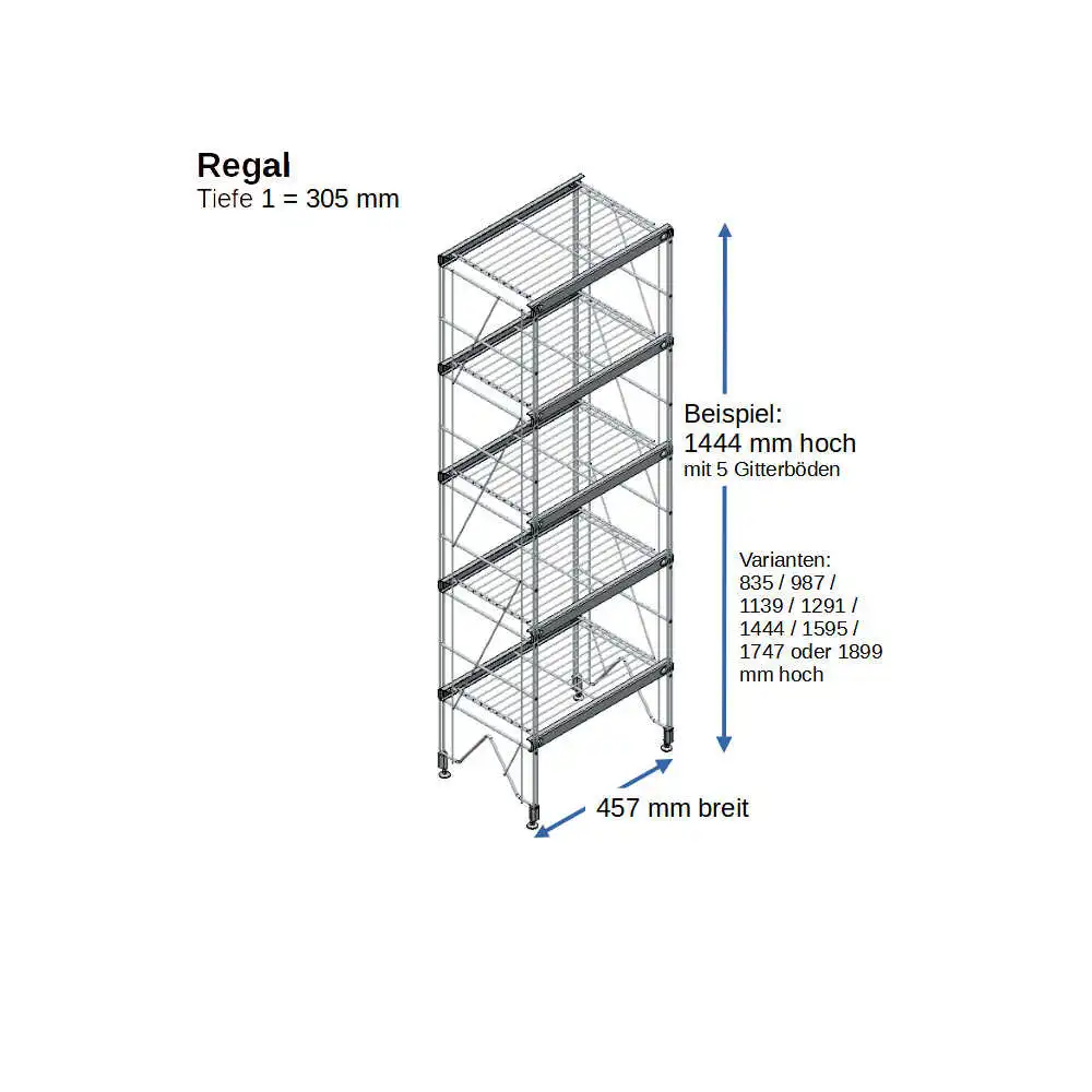 ETAGAIR Regal 305 mm tief,  457 mm breit in verschiedenen Höhen, Metall verchromt