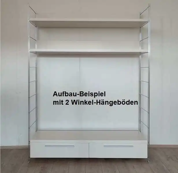 Beispielregal mit Winkelhängeböden als TV-Medien-Wohnwand