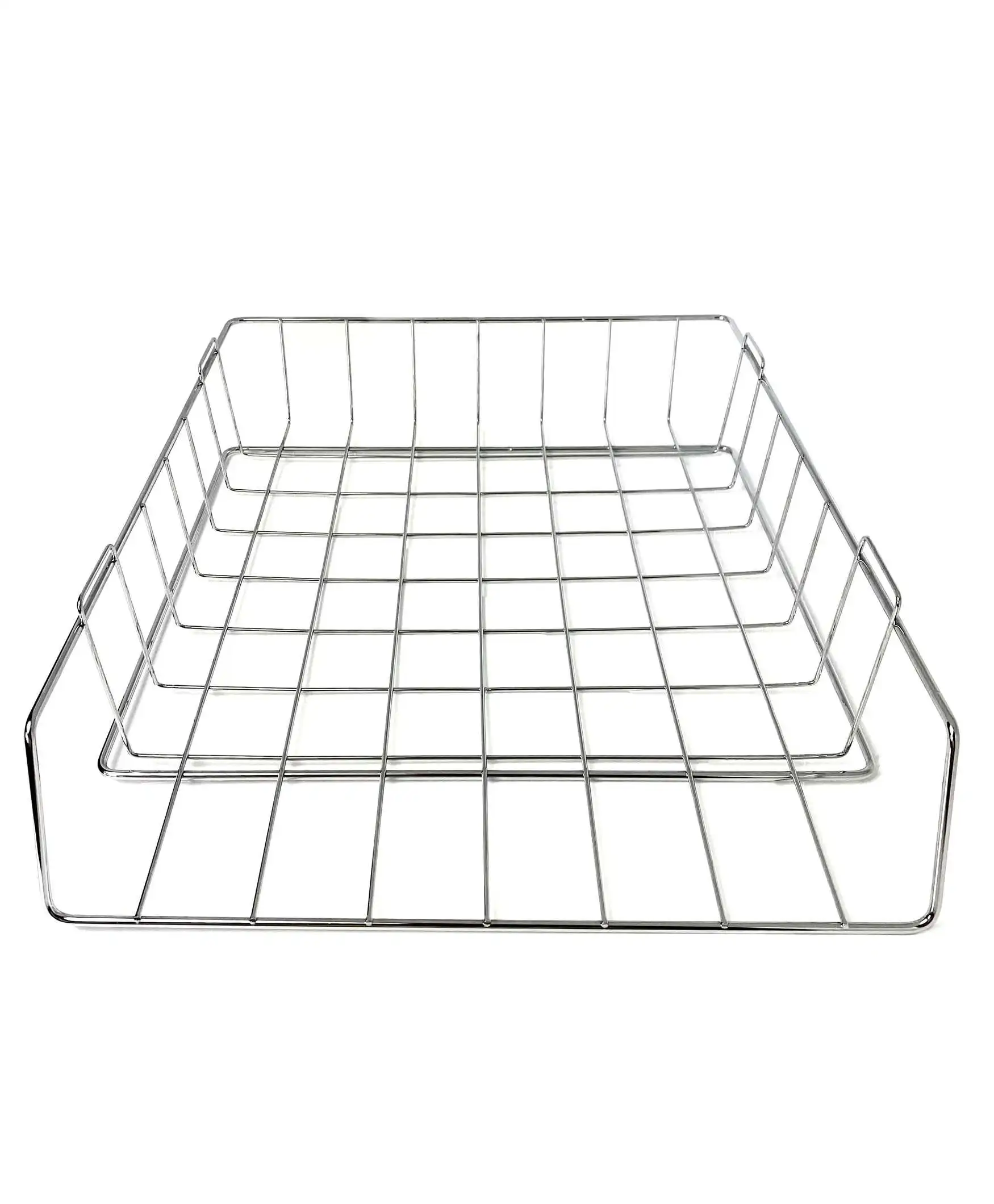 Hochwertiger Ablagekorb aus verchromtem Metall, stapelbar, passend für DIN A4 Dokumente