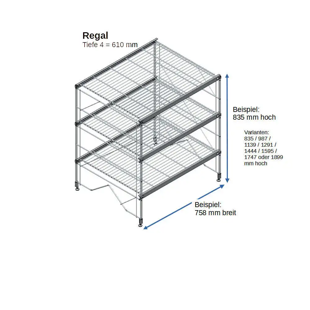 ETAGAIR Regal 610 mm tief, 758 mm breit in verschiedenen Höhen