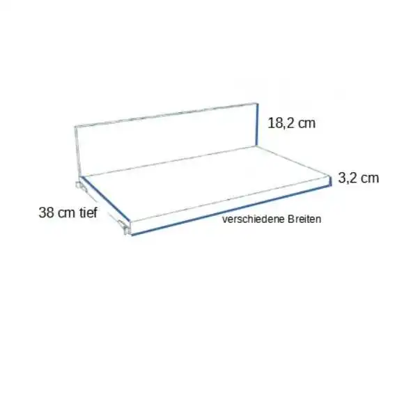 Winkelhängeböden in creme-weiß können in BIII Leiten mit oder ohne Stäbe in 38 cm Tiefe montiert werden