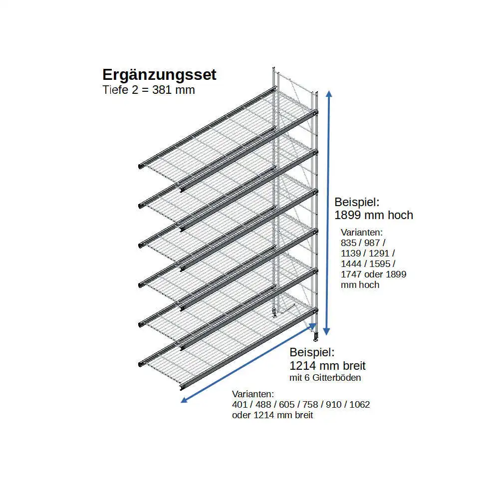 ETAGAIR Ergänzungsset 1214 mm breit, für 381 cm tiefe Regale in verschiedenen Höhen