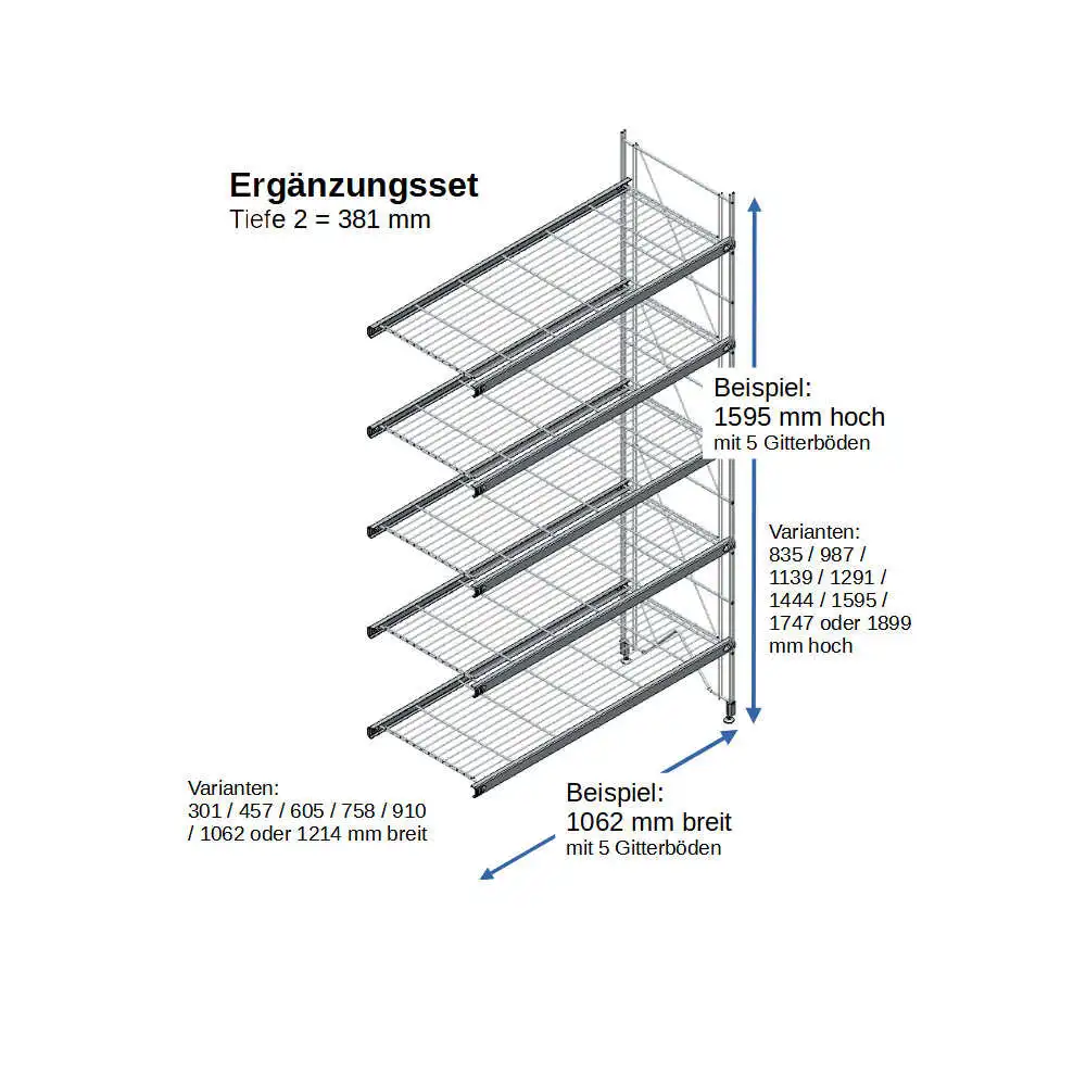 700345 Etagair Ergänzungsset  Metall 5 Gitterböden 1595x1062x305 mm