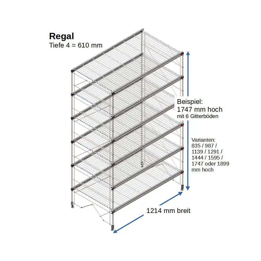 700244  ETAGAIR Regalset  1747x1214x610 mit 6  Böden Metall verchromt #madeinGermany