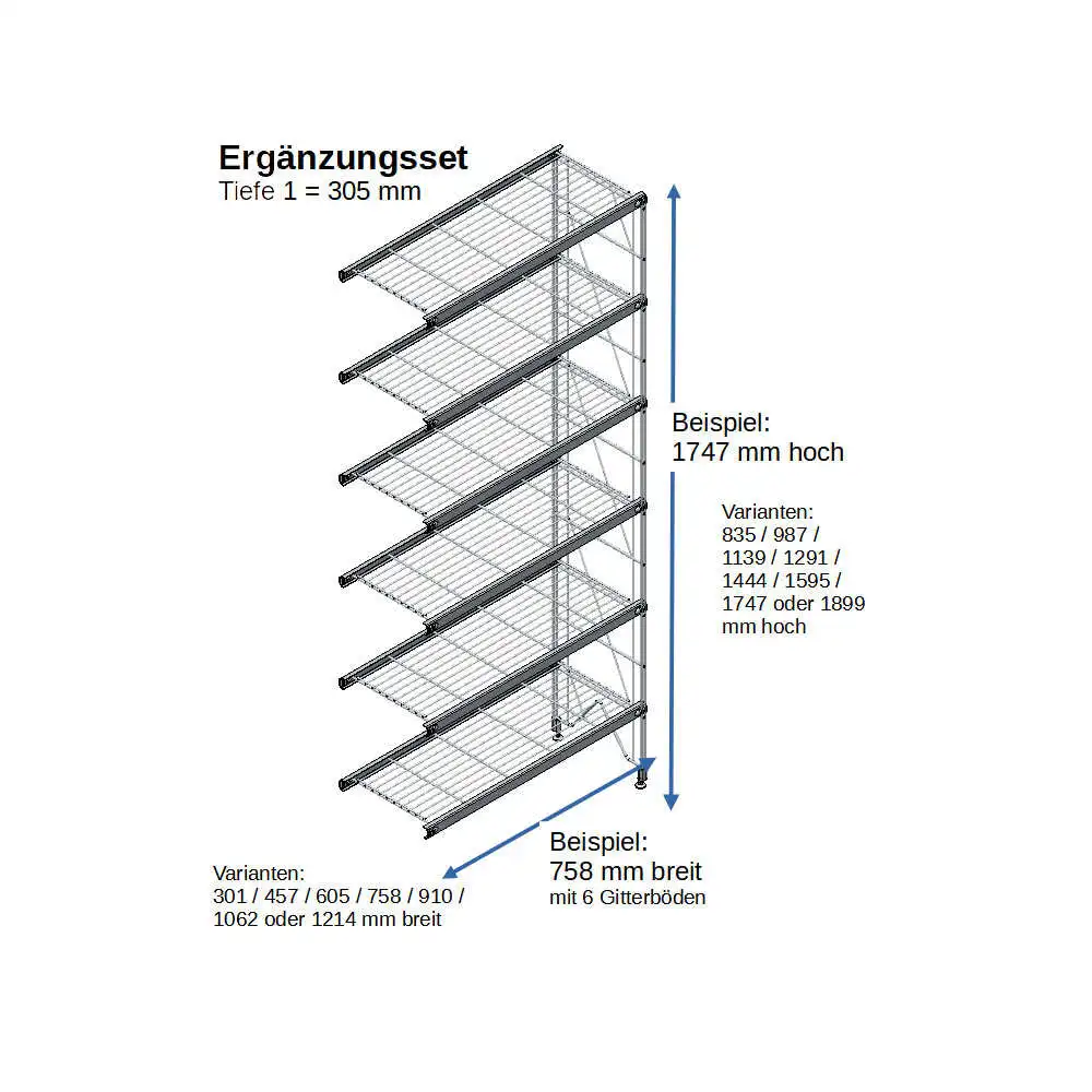 ETAGAIR Ergänzungsset für ein ETAGAIR- Regal 305 mm tief, 457 mm breit in verschiedenen Höhen