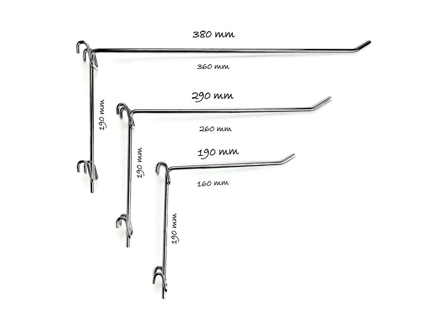 Halter zum Aufhängen an Gittern: 160 mm, 26mm oder 36mm lang, Metall verchromt