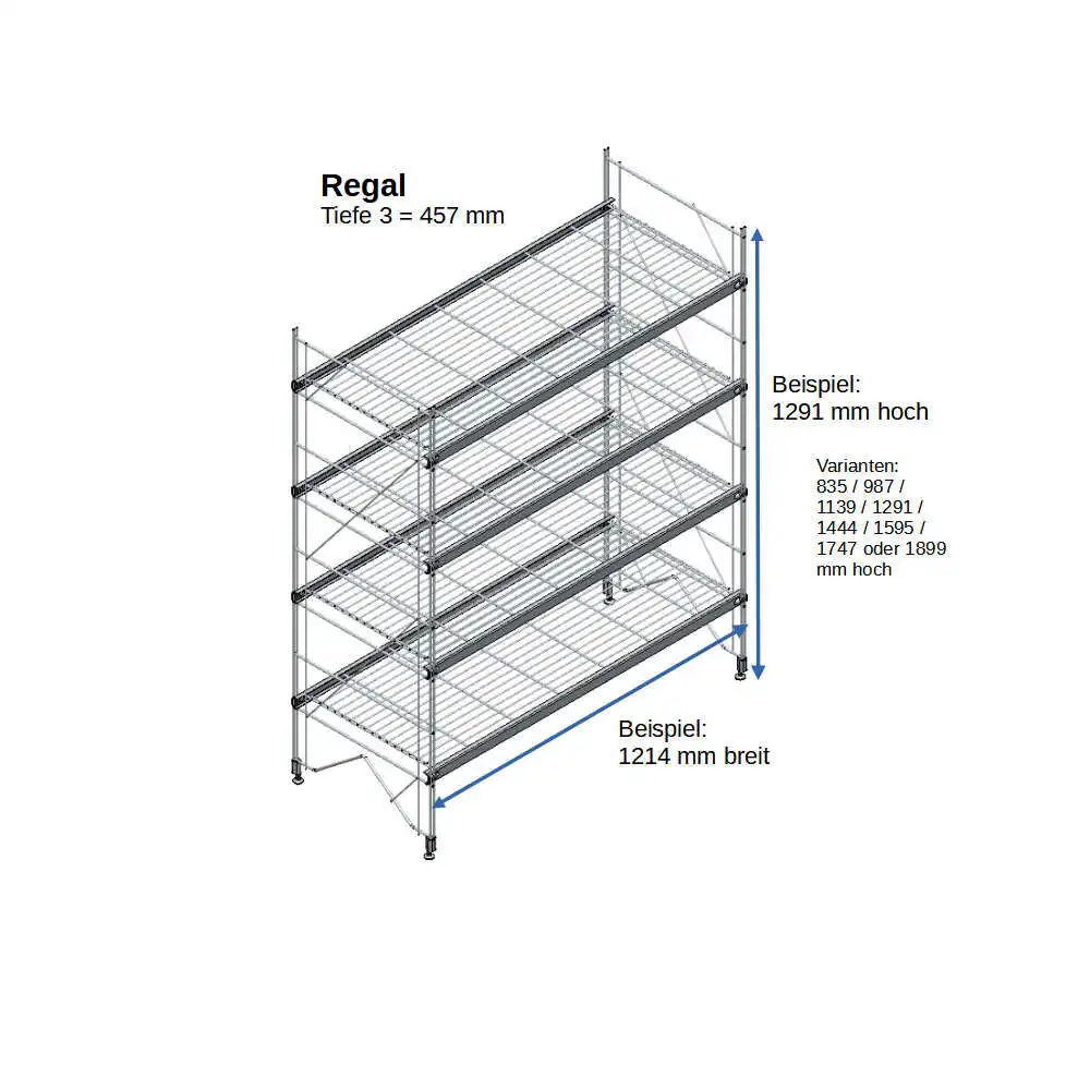 ETAGAIR Regal 457 mm tief, 1214 mm breit in verschiedenen Höhen