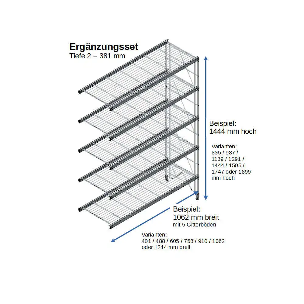 ETAGAIR Ergänzungsset 1062 mm breit, für 381 cm tiefe Regale in verschiedenen Höhen