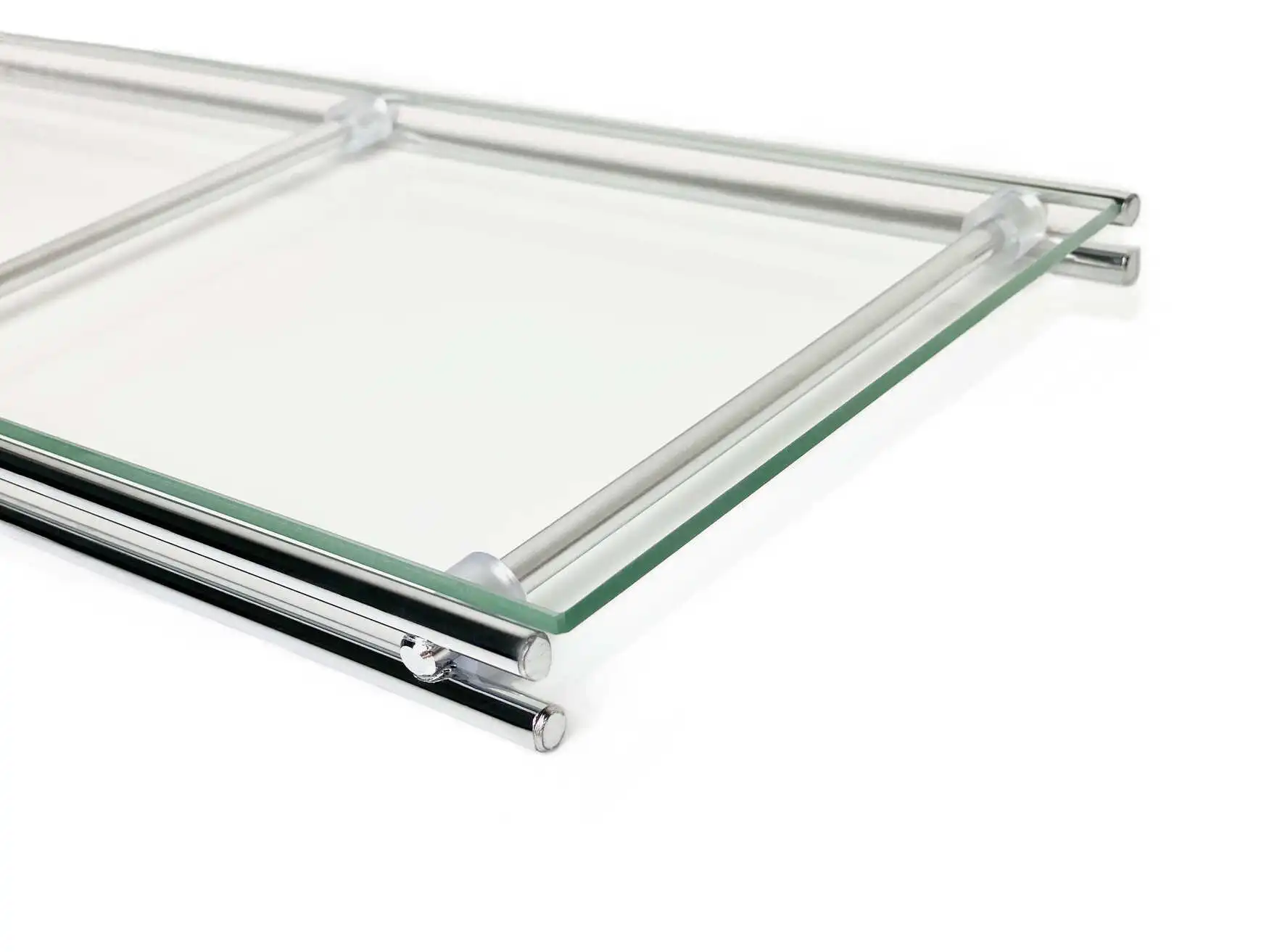 Glasauflage aus Sicherheitsglas mit geschliffenen Kanten, mit Metallrahmen 63 cm breit, 19 cm tief