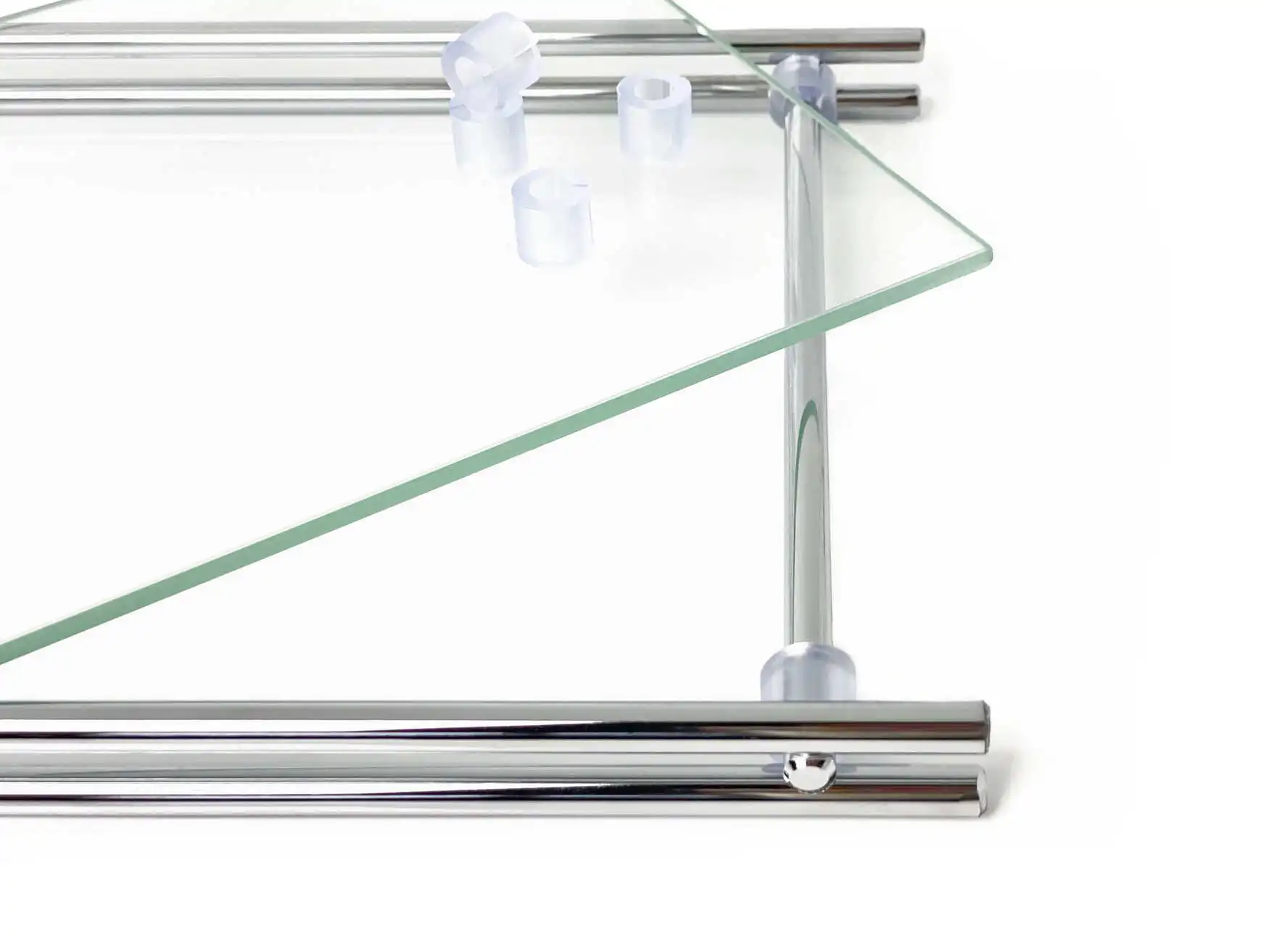 Glasauflage mit Metallrahmen 63 cm breit, 19 cm tief. Set mit 6 Glaspuffern, damit nichts verrutscht!