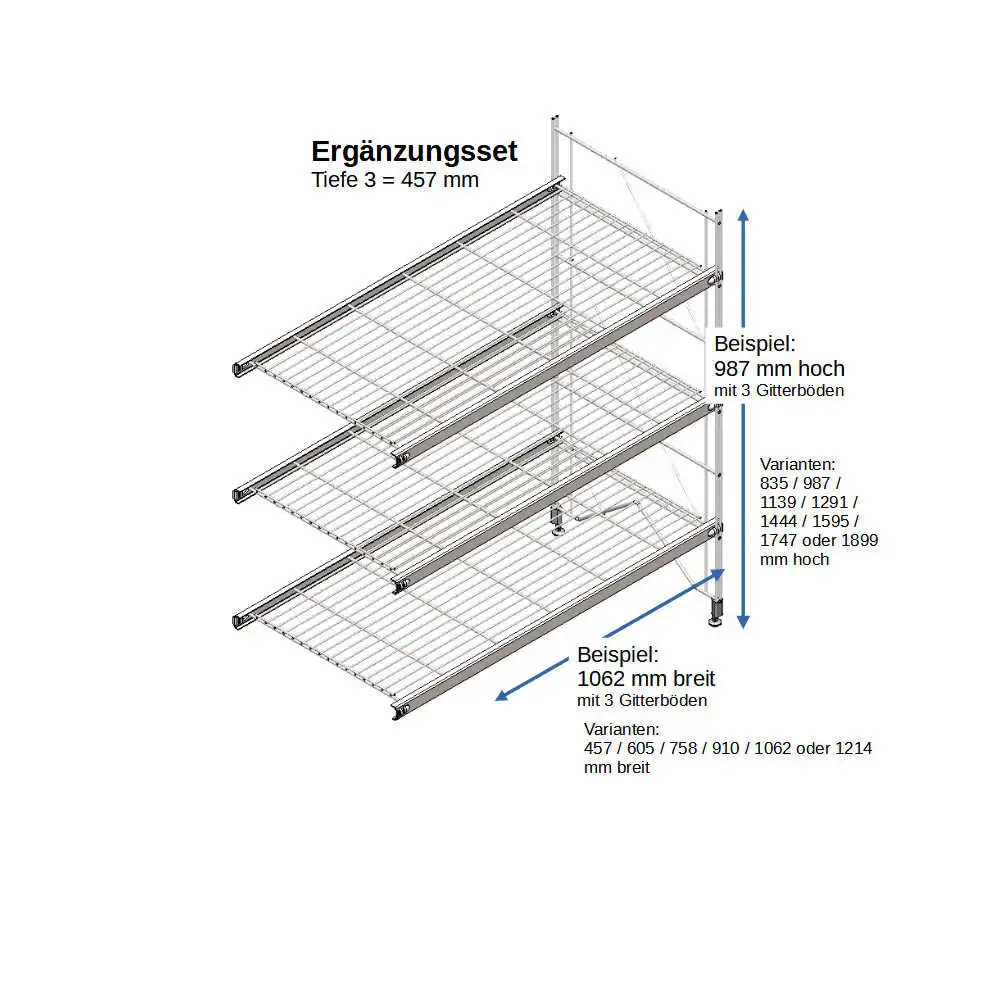 ETAGAIR Ergänzungsset 1062 mm breit, für 457 cm tiefe Etagair Regale in verschiedenen Höhen