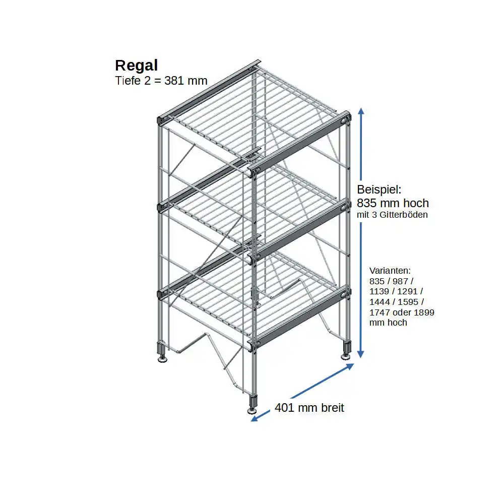700030 Etagair Regal Metall 53Gitterböden 835x401x381 mm