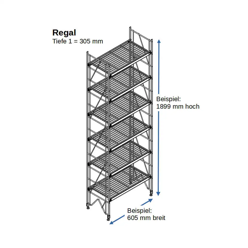 700101 ETAGAIR Regal 305 mm tief, 605 mm breit in verschiedenen Höhen L1190, B161
