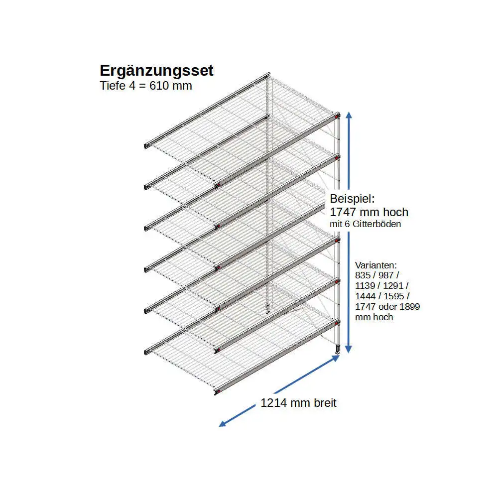 ETAGAIR Ergänzungsset 1214 mm breit, für 610 cm tiefe Regale in verschiedenen Höhen Metall, verchromt