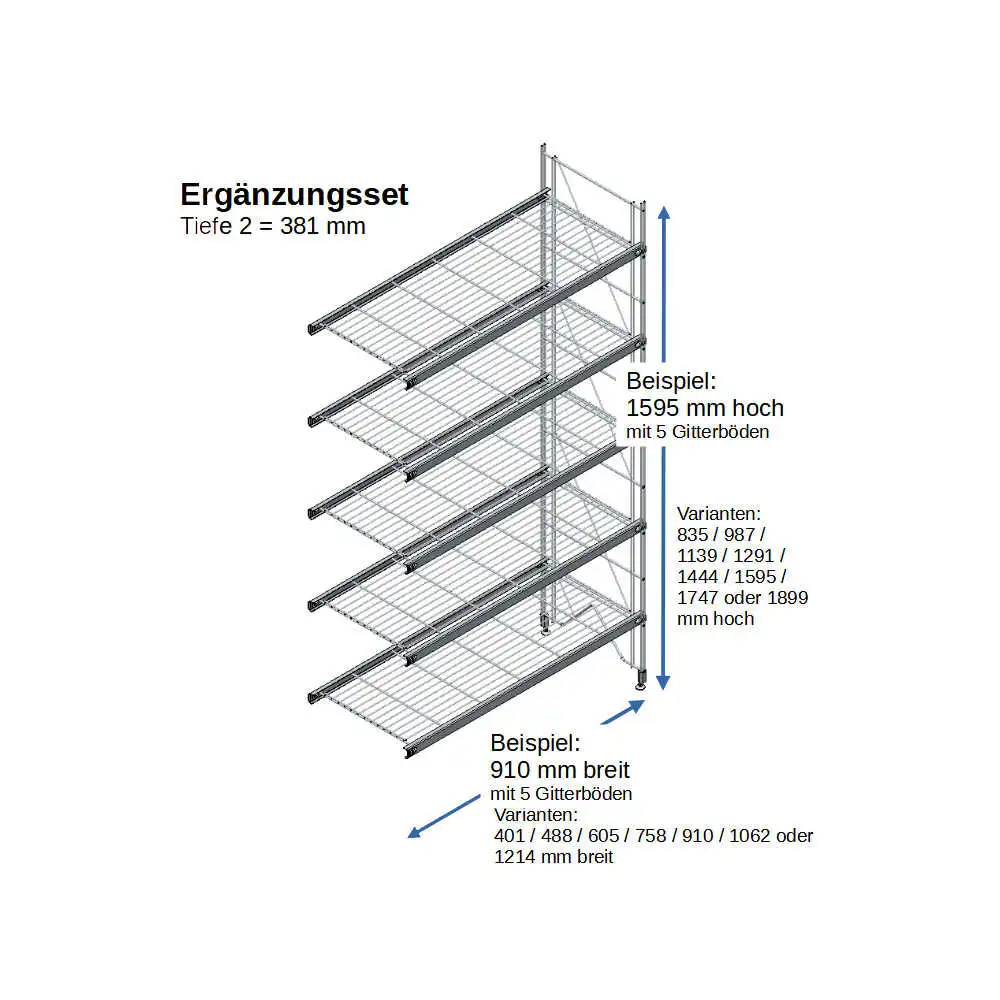 ETAGAIR Ergänzungsset 910 mm breit, für 381 cm tiefe Regale in verschiedenen Höhen