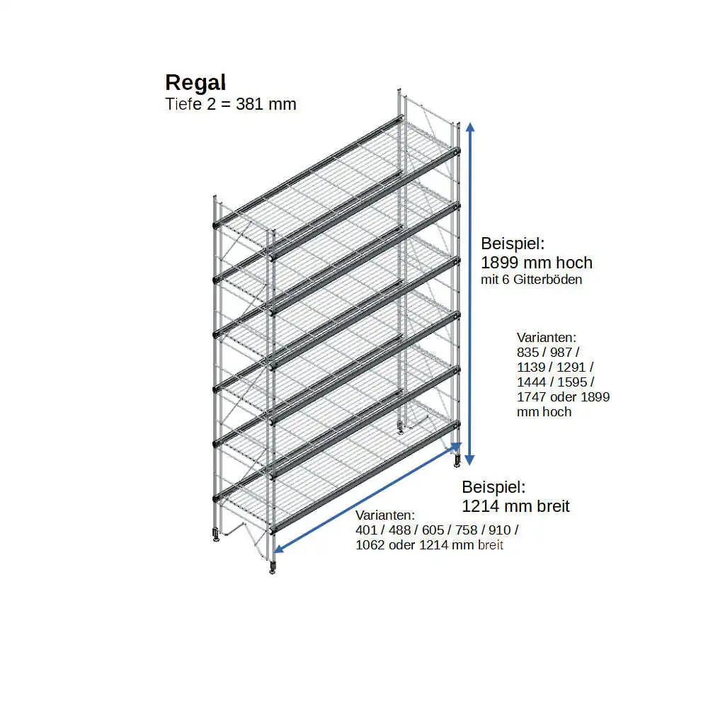 ETAGAIR Regal 381 mm tief, 1214 mm breit in verschiedenen Höhen