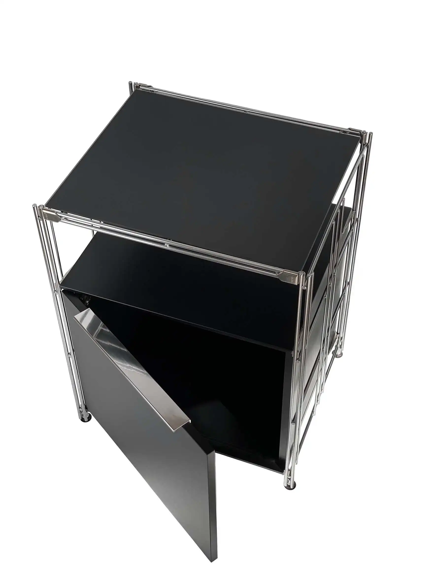 Nachttisch in chrom-schwarz mit Tür und Ablagefach