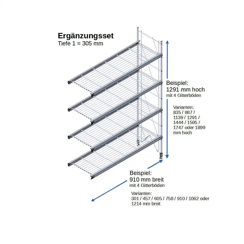 ETAGAIR Ergänzungsset für ein ETAGAIR- Regal 305 mm tief, 910 mm breit in verschiedenen Höhen