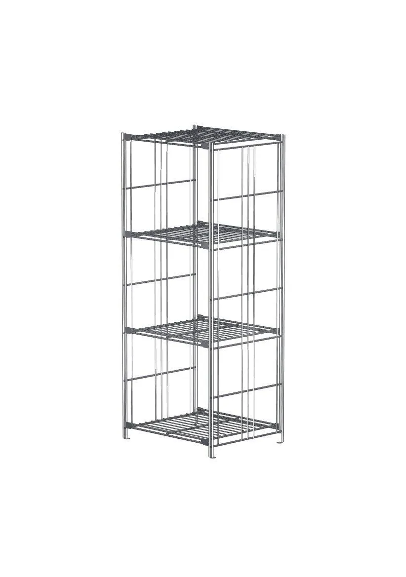 Zeichnung: klassisches Metall-Regal mit 4 Gitterböden