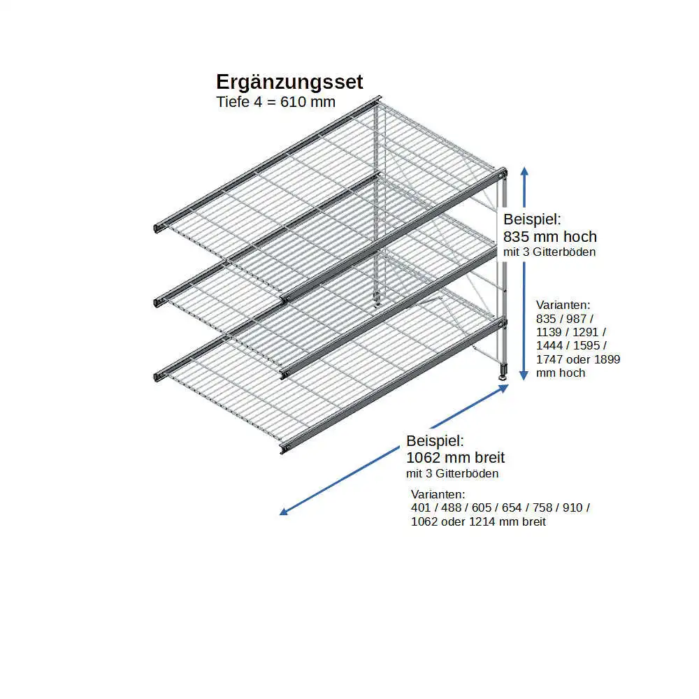 ETAGAIR Ergänzungsset 1062 mm breit, für 610 cm tiefe Regale in verschiedenen Höhen