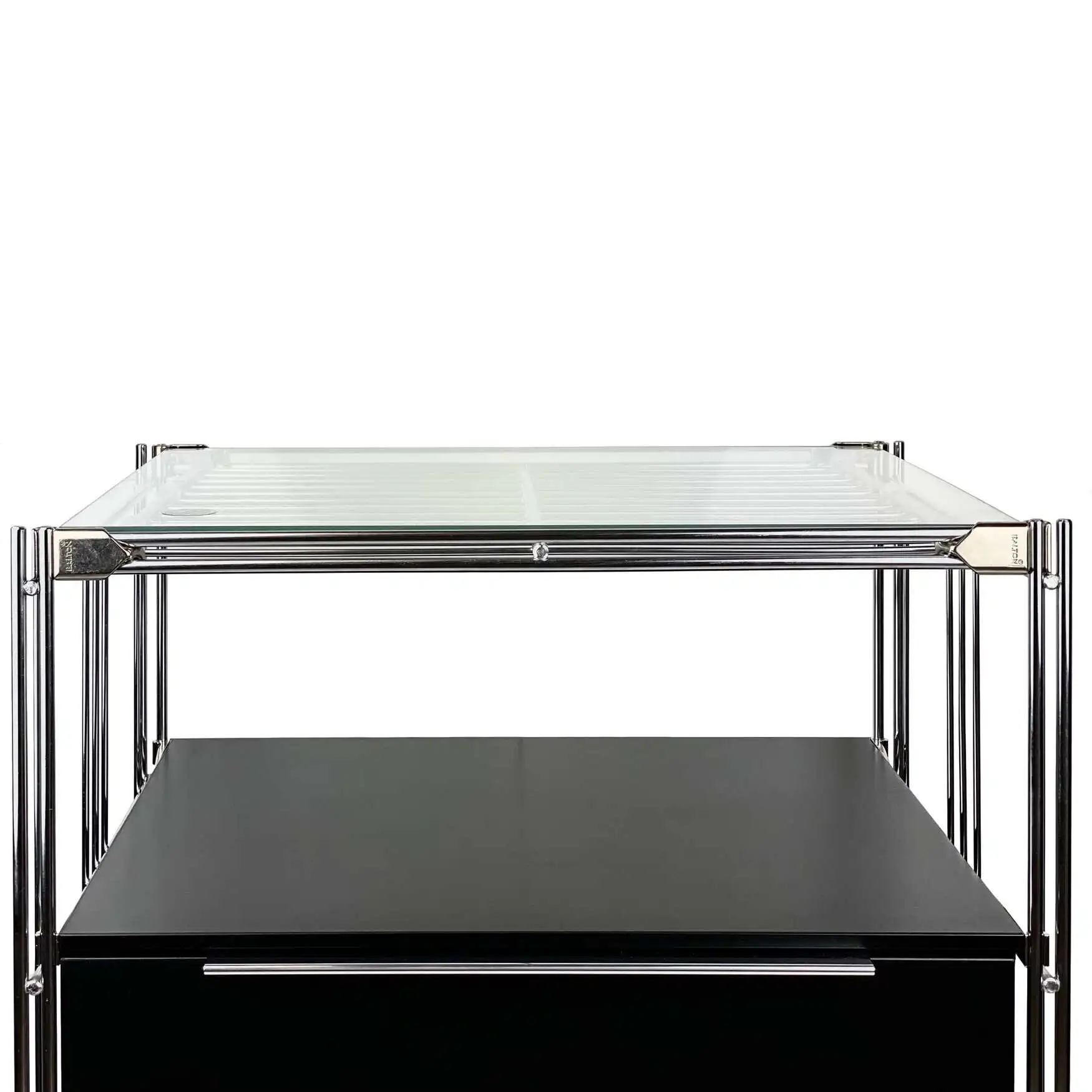 2023-005 Beistellregal in chrom-schwarz mit Tür,  Ablagefach,