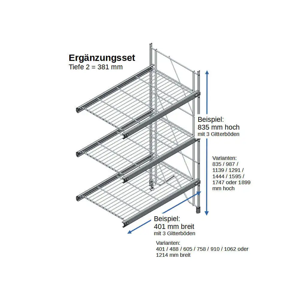 ETAGAIR Ergänzungsset 401 mm breit, für 381 cm tiefe Regale in verschiedenen Höhen