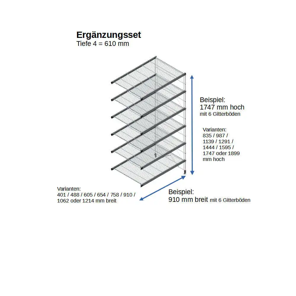 ETAGAIR Ergänzungsset 910 mm breit, für 610 cm tiefe Regale in verschiedenen Höhen
